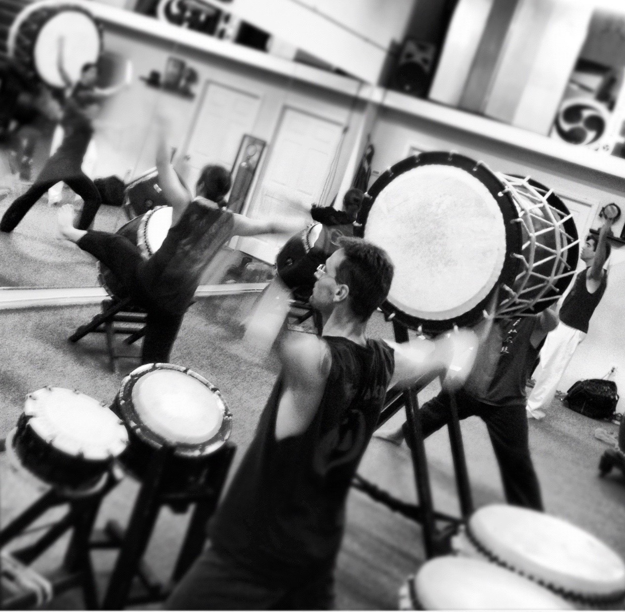 Group practice taiko drumming